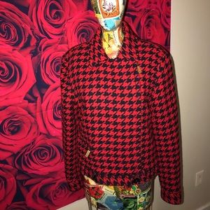 Tommy Hilfiger houndstooth navy and red coat